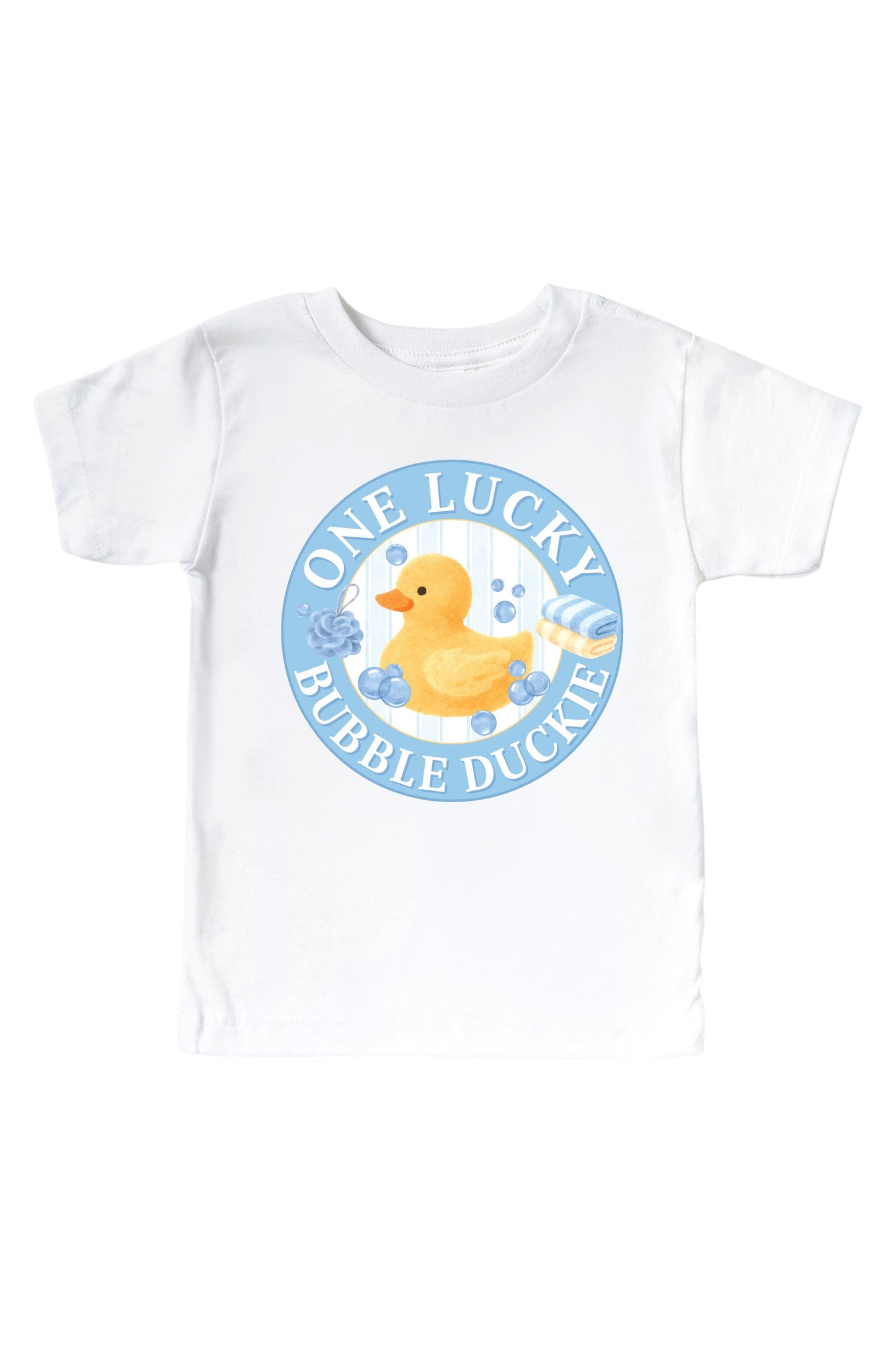 One Lucky Duckie Blue Graphic Bodysuit & Kids Tee | White