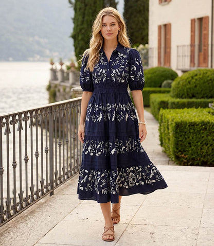 Puff Sleeve Embroidered Dress