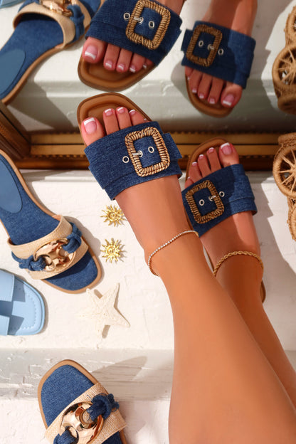 Paradise Steps Slip On Flat Sandals - Denim