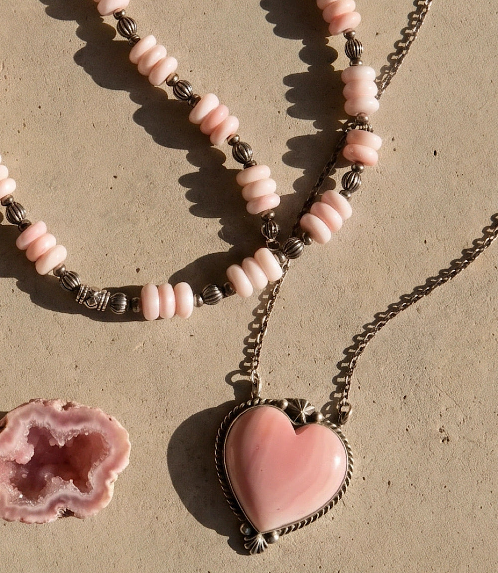 Pink Conch Beaded Sterling Silver Necklace