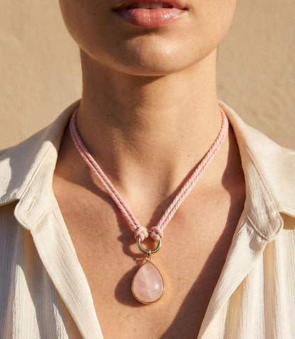 Teardrop Gemstone Cord Necklace