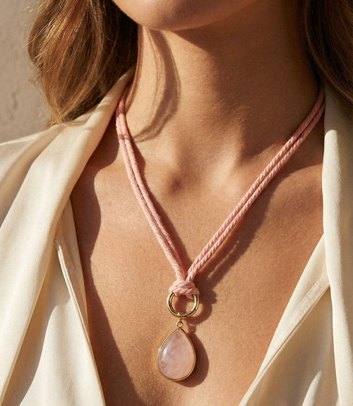 Teardrop Gemstone Cord Necklace