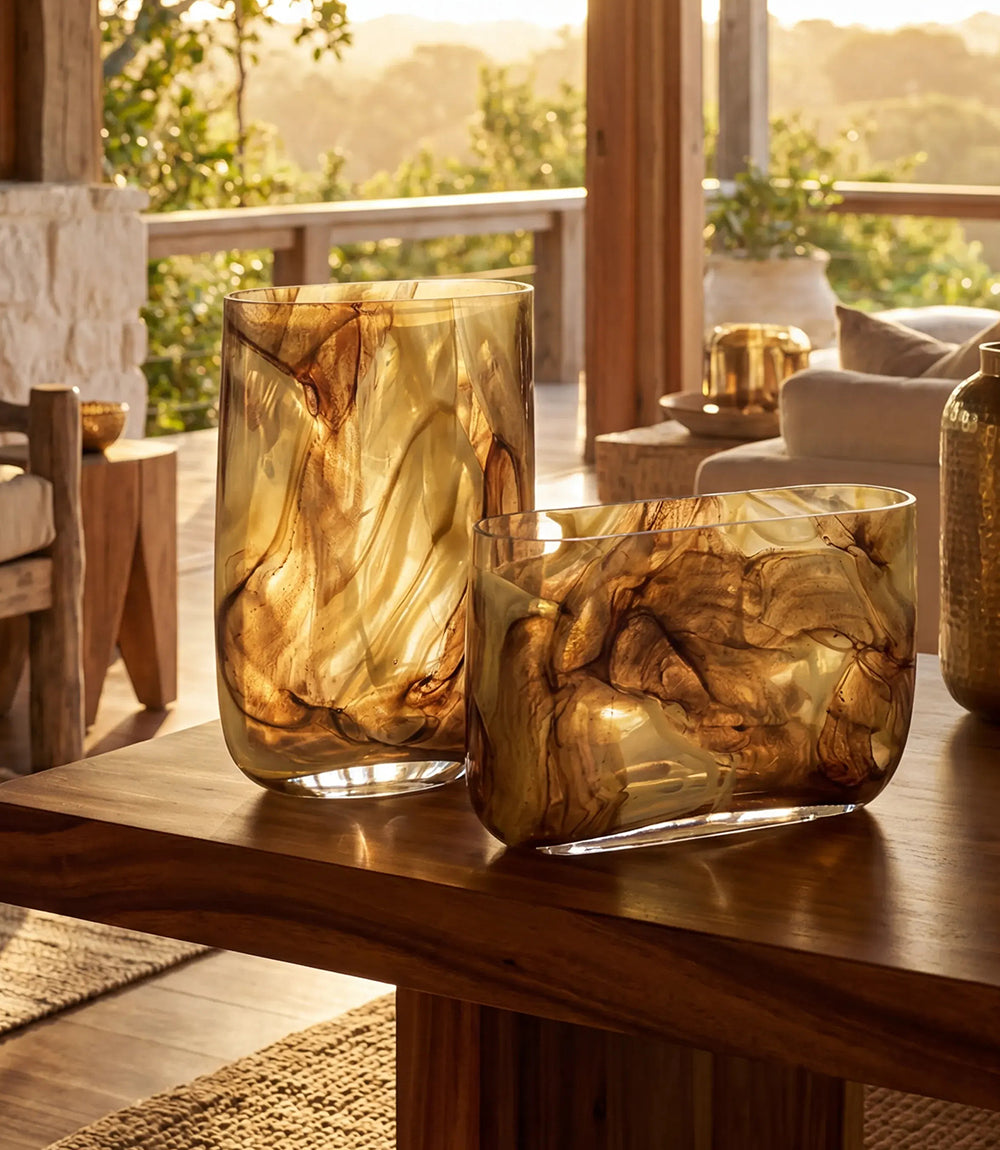 Tall Swirl Hand Blown Glass Vase
