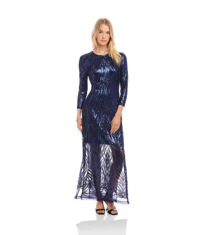 3/4 Sleeve Sequin Side Slit Dress