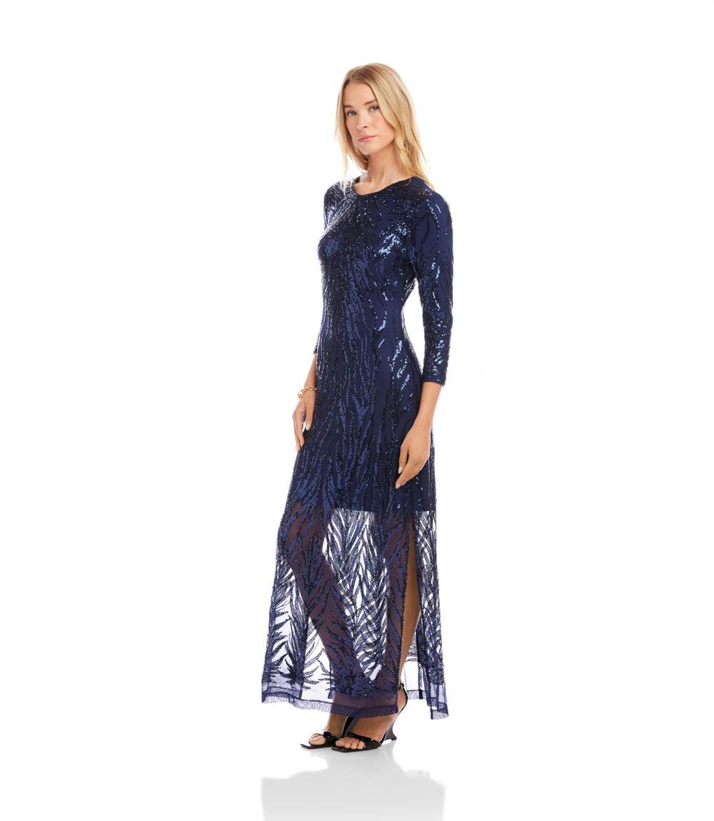 3/4 Sleeve Sequin Side Slit Dress