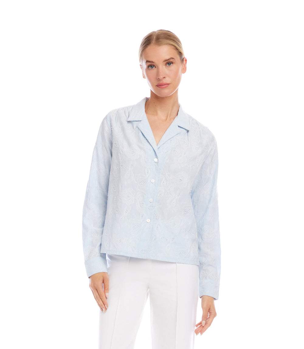 Petite Size Stripe Long Sleeve Embellished Button-Up Shirt