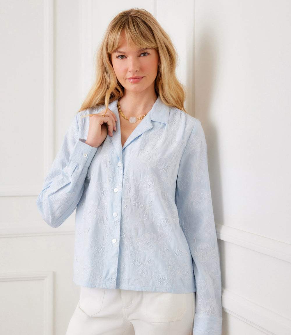 Stripe Long Sleeve Embellished Button-Up Shirt