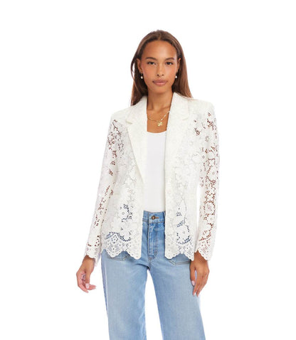 Petite Size Floral Lace Scallop Edge Blazer