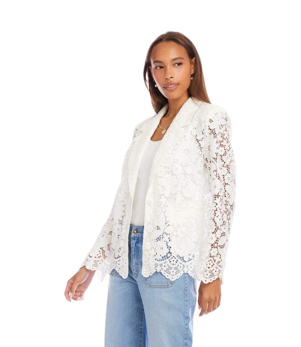 Petite Size Floral Lace Scallop Edge Blazer
