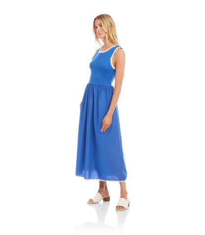 Petite Size Sleeveless Edge Stitch Contrast Midi Dress