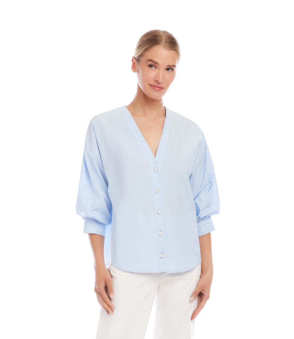 Lantern Sleeve Pearl Button Top