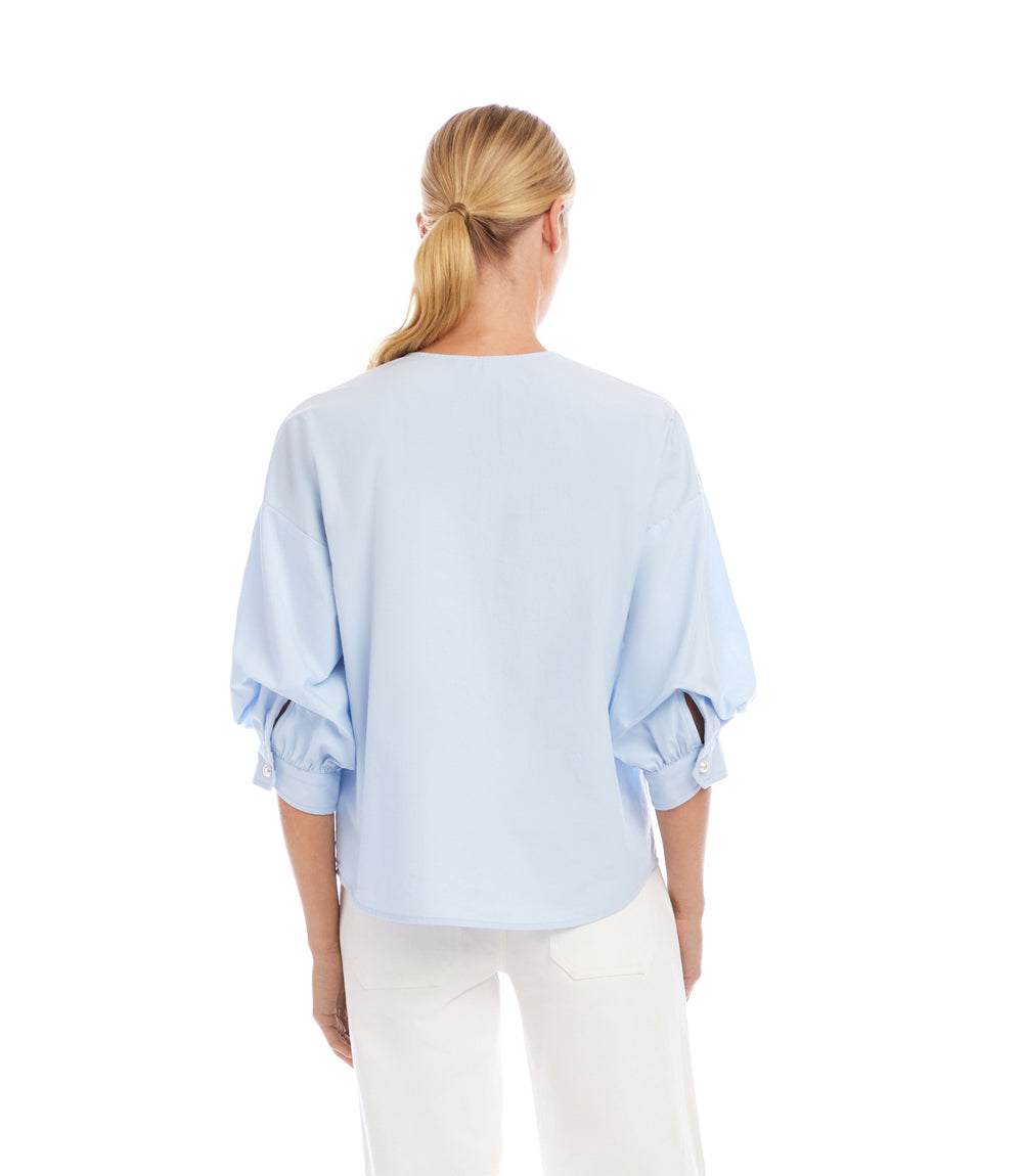 Lantern Sleeve Pearl Button Top