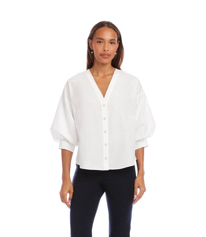 Lantern Sleeve Pearl Button Top