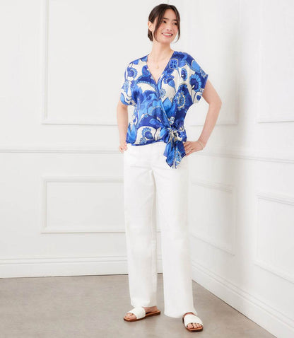 Blouson Wrap Tie Top