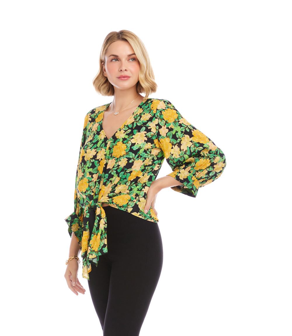 Blouson Sleeve Tie-Front Top