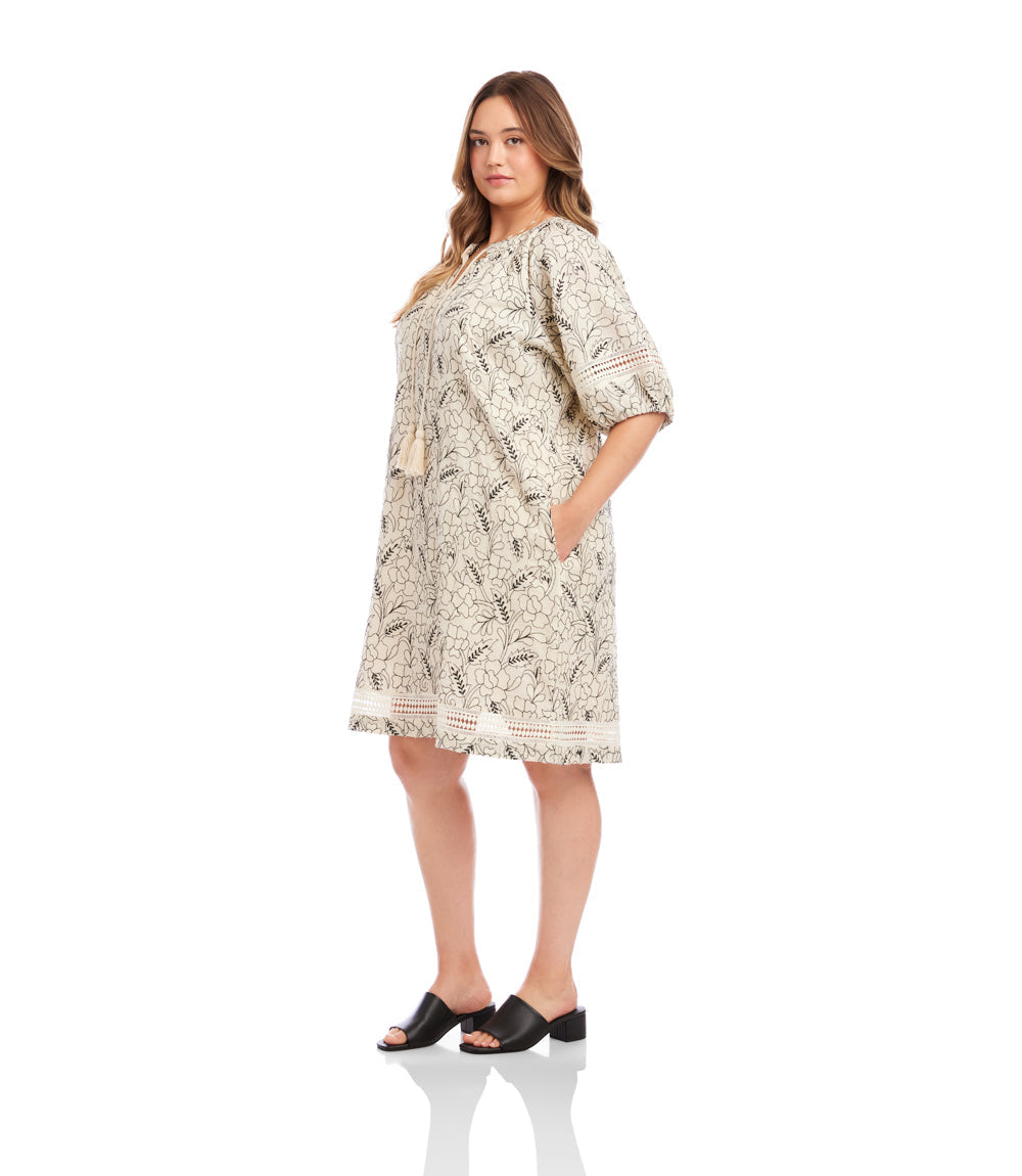 Plus Size Puff Sleeve Tassel Dress