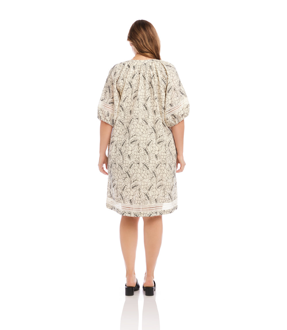 Plus Size Puff Sleeve Tassel Dress