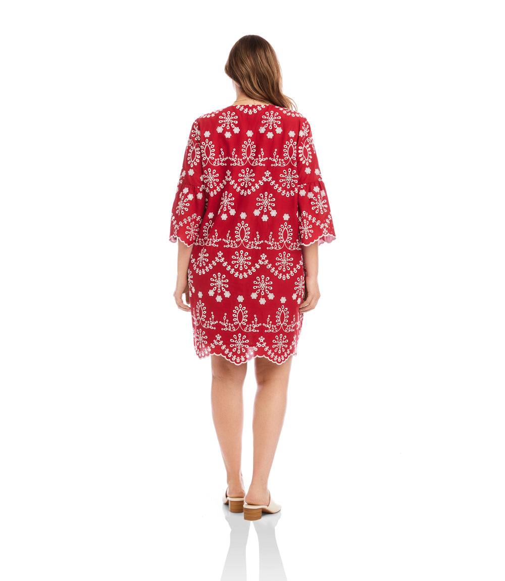 Plus Size Flare Sleeve Embroidered Dress