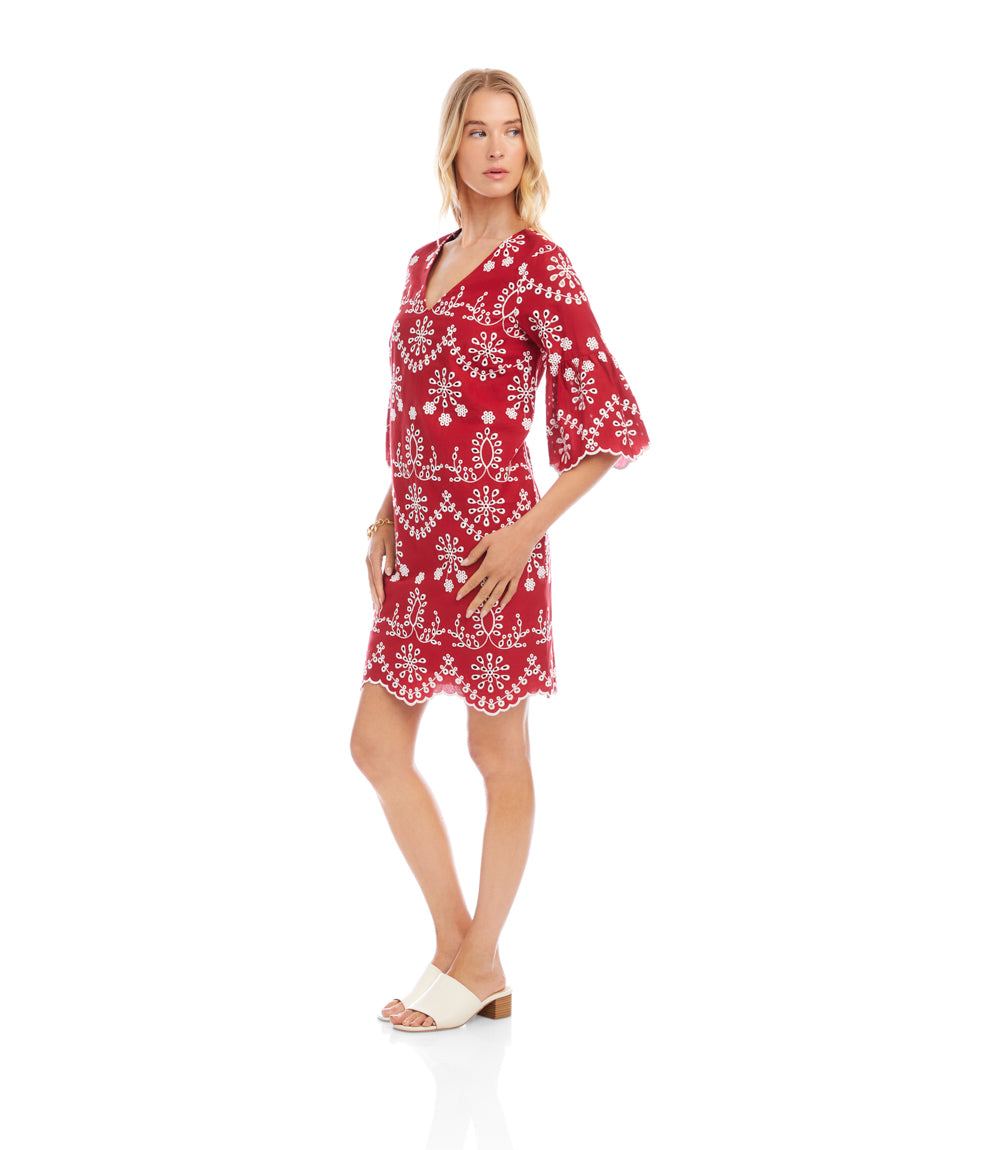 Flare Sleeve Embroidered Dress