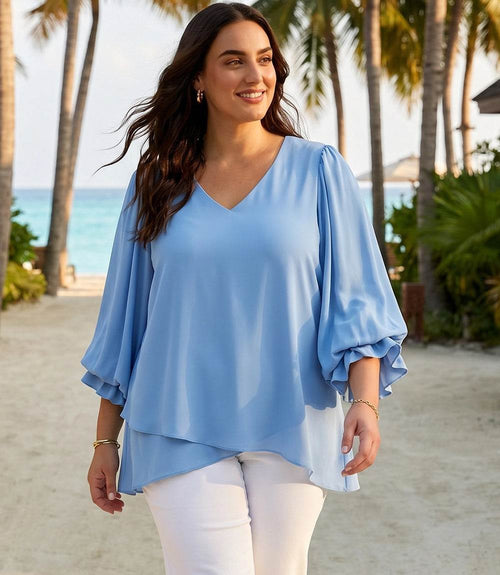 Plus Size Layered Sleeve Asymmetric Top