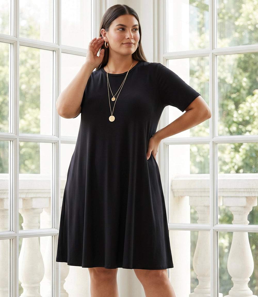 Plus Size Short Sleeve A-Line Dress