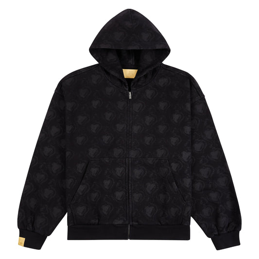 Monogram Zip Hoodie | Black