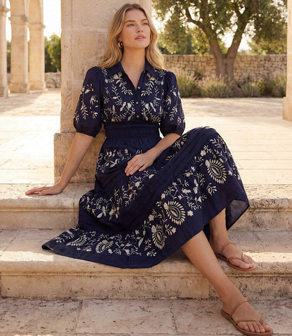 Puff Sleeve Embroidered Dress