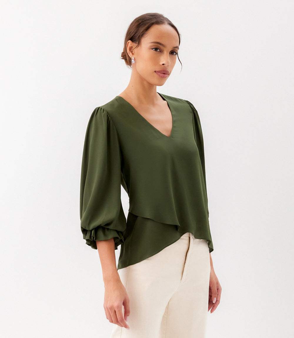 Petite Size Layered Sleeve Asymmetric Top