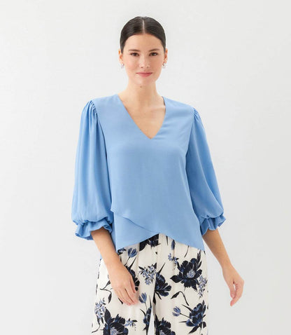 Petite Size Layered Sleeve Asymmetric Top