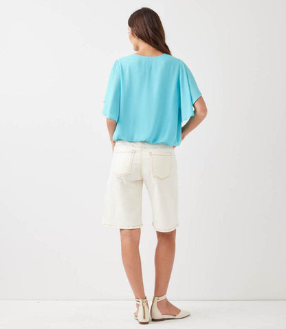 Petite Size Flutter Sleeve V-Neck Top