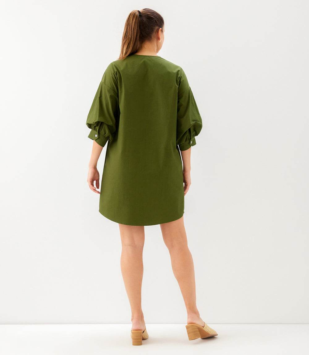 Lantern Sleeve Button-Front Dress