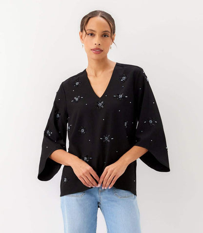 Bracelet Sleeve Embellished Asymmetric Top