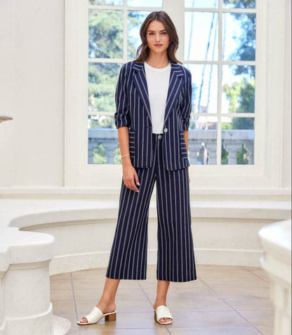 Stripe Ruched Sleeve Jacket