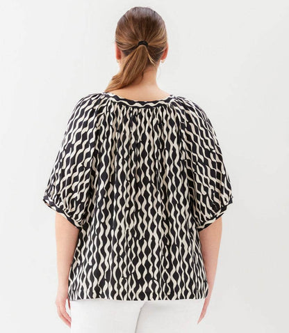 Plus Size Satin Short Sleeve Peasant Top