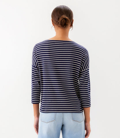 Stripe 3/4 Sleeve Boatneck Top