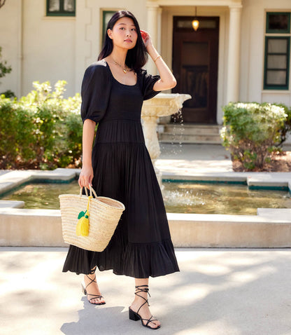 Blouson Sleeve Smocked Midi Dress