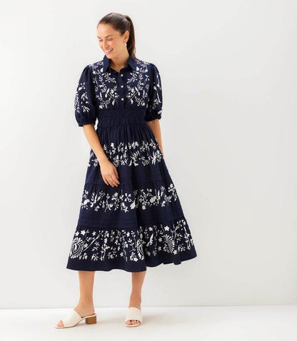 Puff Sleeve Embroidered Dress
