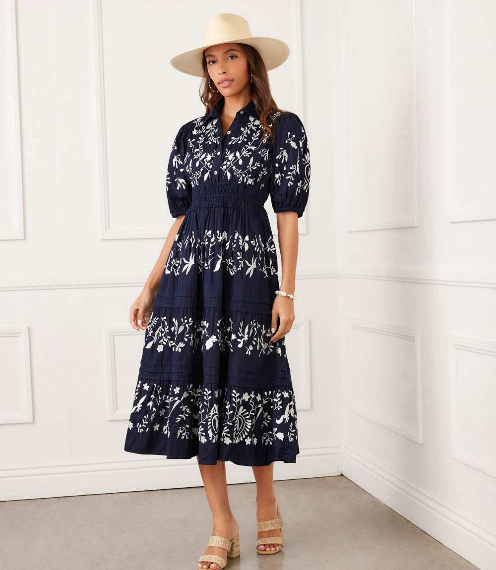 Puff Sleeve Embroidered Dress