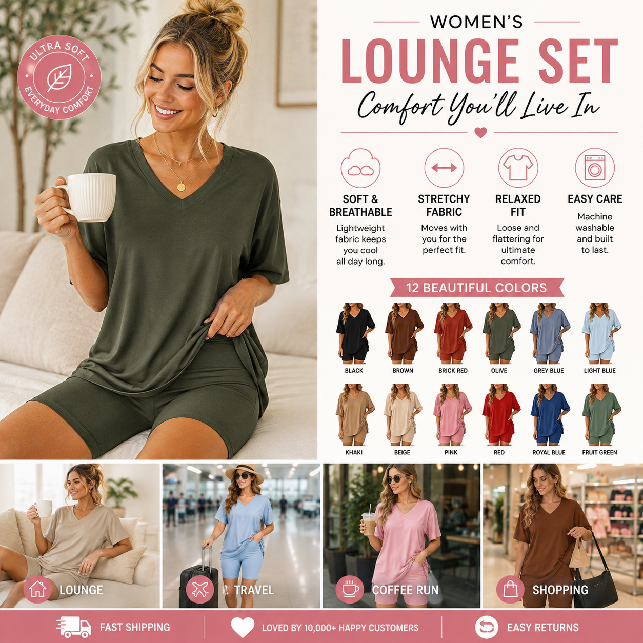 Effortless Summer Lounge Set Oversized Tee + Biker Shorts