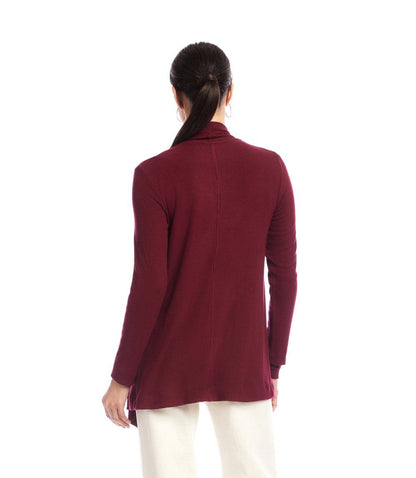 Petite Size Long Sleeve Ribbed Drape Front Cardigan