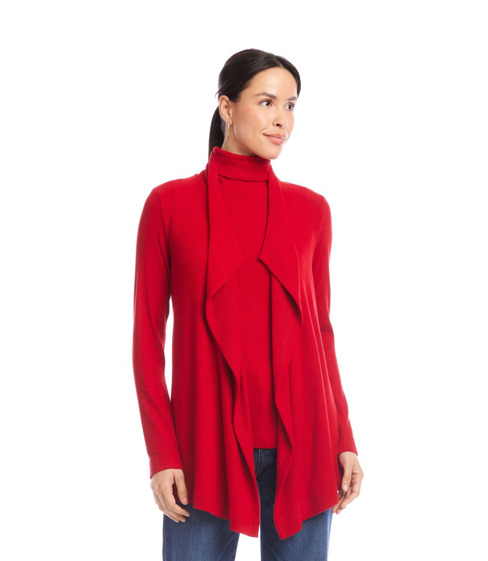 Long Sleeve Ribbed Drape Front Cardigan