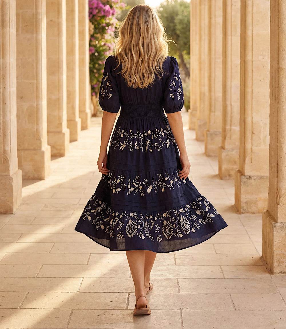 Puff Sleeve Embroidered Dress
