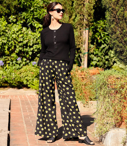 Long Sleeve Ribbed Flower Button Detail Top