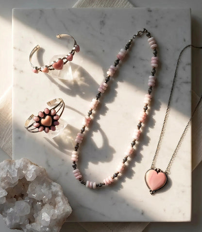 Pink Conch Beaded Sterling Silver Necklace