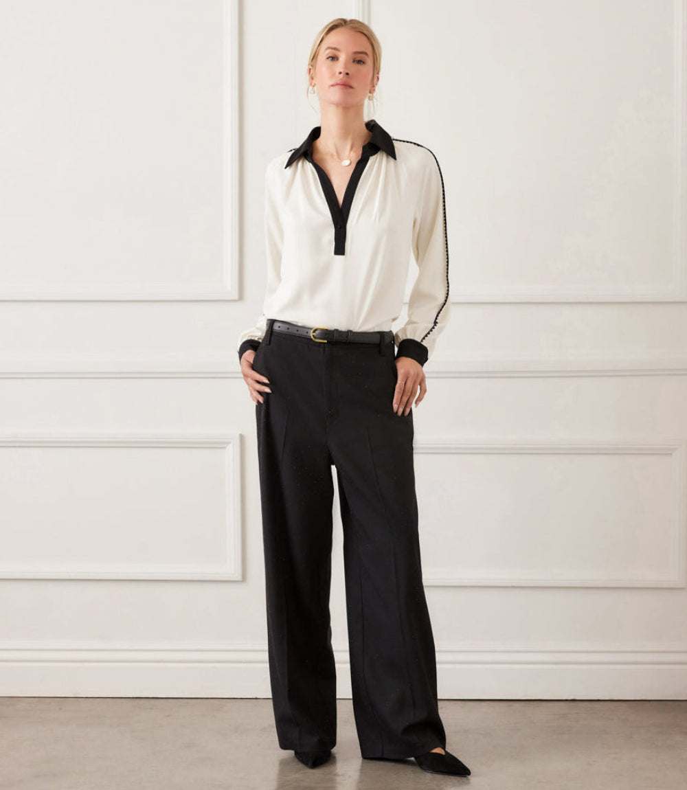 Rhinestone Embellished Wide-Leg Trousers