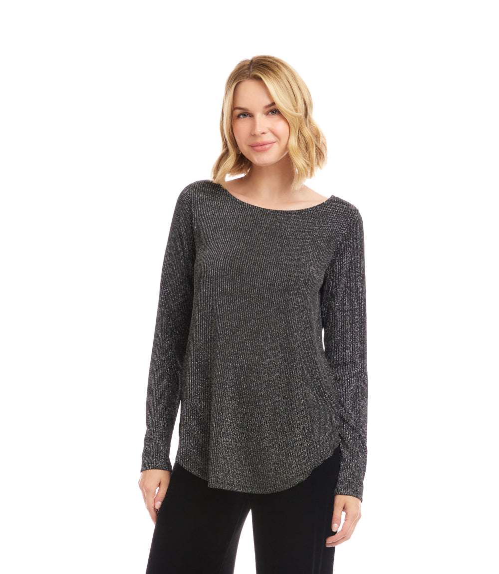Long Sleeve Metallic Stripe Shirttail Top