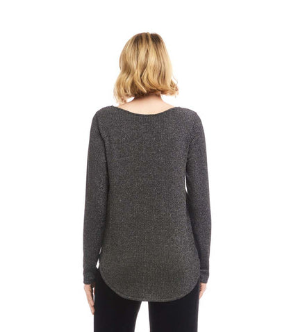 Long Sleeve Metallic Stripe Shirttail Top