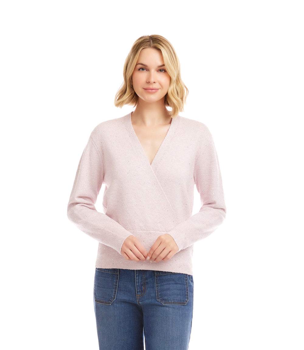Petite Size Sequin Wrap Sweater