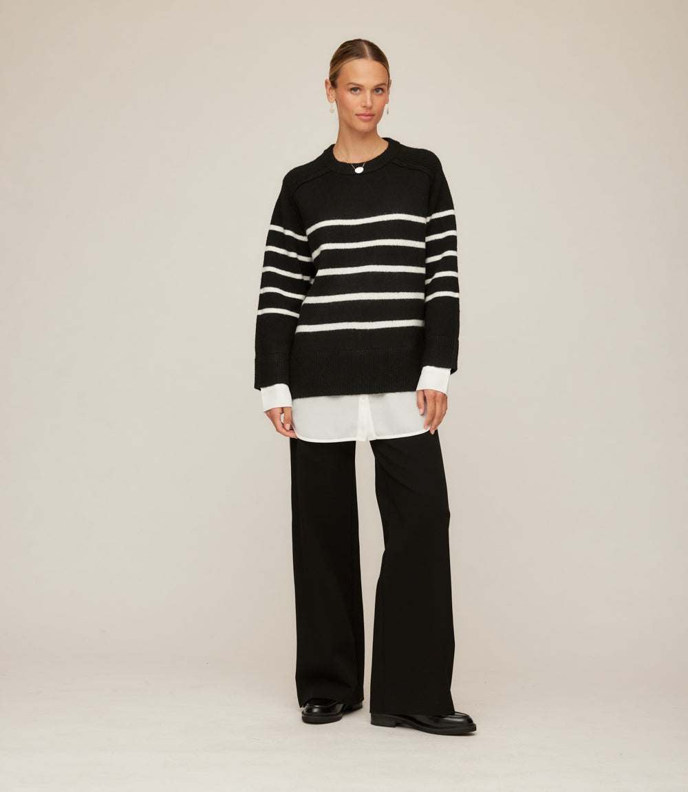 Layered Stripe Crewneck Sweater