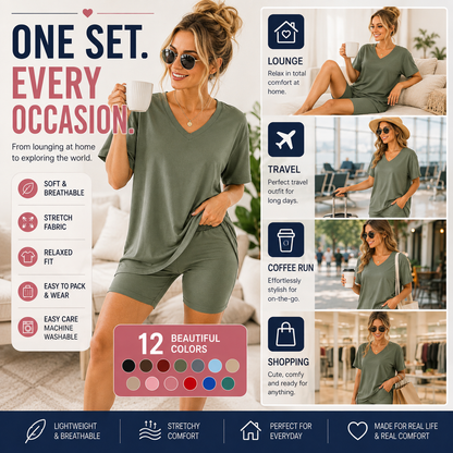 Effortless Summer Lounge Set Oversized Tee + Biker Shorts